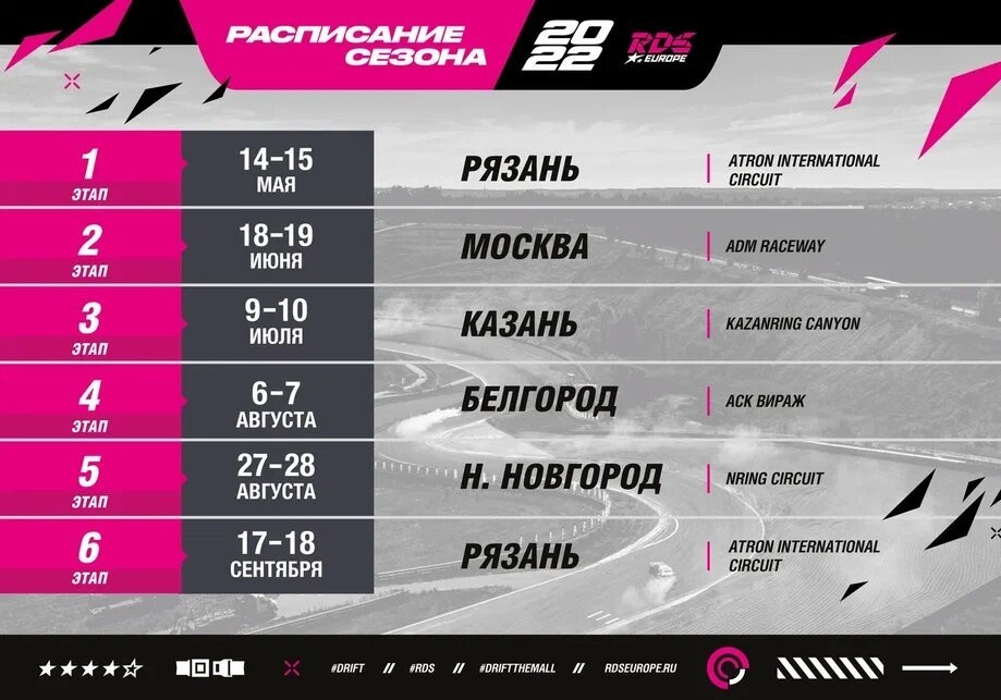 Календарь 2022 Российской дрифт серии RDS GP
